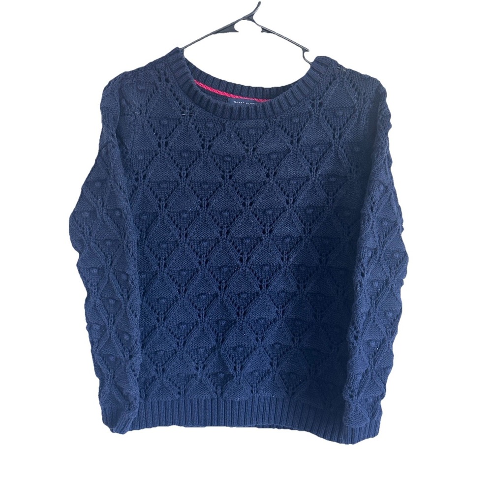 Tommy Hilfiger 100% Cotton Crochet Chunky Knit‎ Navy Blue Sweater Size Medium